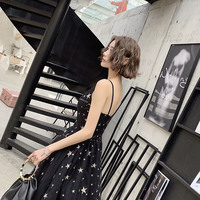 Black tulle long A line prom dress with star - Thumbnail 2