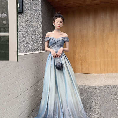 Shiny gradient satin long prom dress a line evening dress - Thumbnail 4