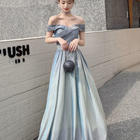Shiny gradient satin long prom dress A line evening dress - Thumbnail 1