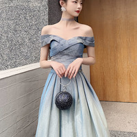 Shiny gradient satin long prom dress A line evening dress - Thumbnail 3