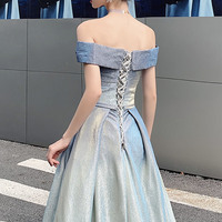 Shiny gradient satin long prom dress A line evening dress - Thumbnail 5