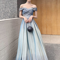 Shiny gradient satin long prom dress A line evening dress - Thumbnail 6