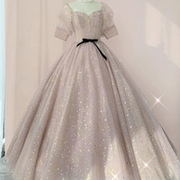Cute tulle sequins long prom dress A line evening dress - Thumbnail 4