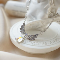 Luxury Pretty Girl Exquisite Moonstone Angel Wings Pendant Necklace - Thumbnail 8