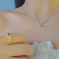 Luxury Pretty Girl Exquisite Moonstone Angel Wings Pendant Necklace - Thumbnail 1