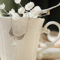 Luxury Pretty Girl Exquisite Moonstone Angel Wings Pendant Necklace - Thumbnail 6