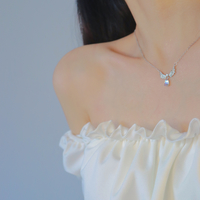 Luxury Pretty Girl Exquisite Moonstone Angel Wings Pendant Necklace - Thumbnail 5