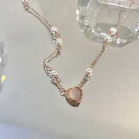 Delicate Princess Pink Heart Pearl Pendant Necklace - Thumbnail 5