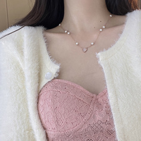 Delicate Princess Pink Heart Pearl Pendant Necklace - Thumbnail 1