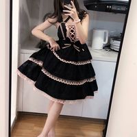 First Love Sweet Sugar Girl Ribbon Lace Strap Dress - Thumbnail 1