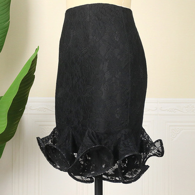 Sexy lace high waist pack hip solid color large size women's skirt