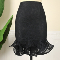 Sexy Lace High Waist Pack Hip Solid Color Large Size Women's Skirt - Thumbnail 1