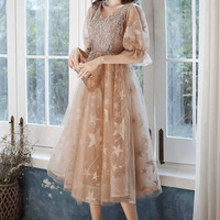 Champagne tulle short A line prom dress party dress - Thumbnail 1