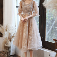 Champagne tulle short A line prom dress party dress - Thumbnail 2
