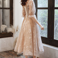 Champagne tulle short A line prom dress party dress - Thumbnail 3