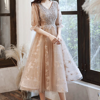 Champagne tulle short A line prom dress party dress - Thumbnail 4