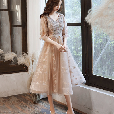 Champagne tulle short a line prom dress party dress - Thumbnail 2