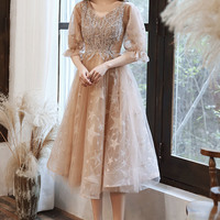 Champagne tulle short A line prom dress party dress - Thumbnail 5