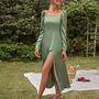 Beautiful A-Line Square Neck Long Sleeve Sage Green Prom Dresses Bridesmaid Dresses-1