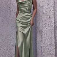 Gorgeous Sheath Cowl Neck Sage Green Silk Satin Long Prom Evening Dresses - Thumbnail 1