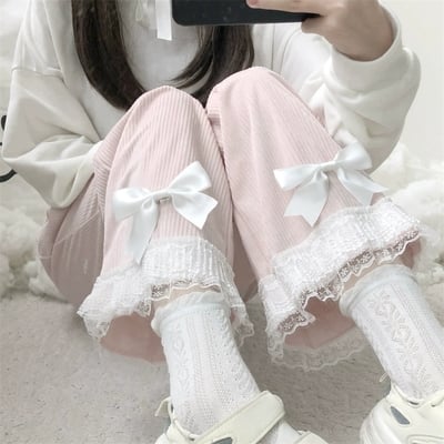 Spring autumn soft bow pink white black blue trouser pants - Thumbnail 2