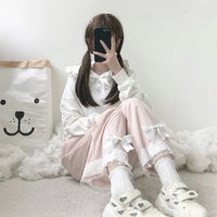 Spring Autumn Soft Bow Pink White Black Blue Trouser Pants - Thumbnail 1