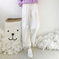 Spring Autumn Soft Bow Pink White Black Blue Trouser Pants - Thumbnail 6