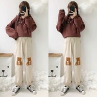 Spring Autumn Winter Bear Teddy Embroidery Wide Leg Trouser Pants - Thumbnail 2