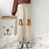Spring Autumn Winter Bear Teddy Embroidery Wide Leg Trouser Pants - Thumbnail 4