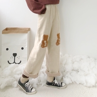 Spring Autumn Winter Bear Teddy Embroidery Wide Leg Trouser Pants - Thumbnail 5