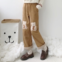 Spring Autumn Winter Bear Teddy Embroidery Wide Leg Trouser Pants - Thumbnail 6