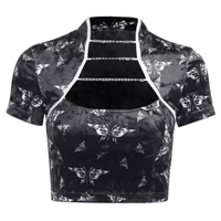 Cute Chinese Style Butterfly Crop Top Short Sleeve Shirt Blouse Summer Aesthetic Casual E-Girl Kawaii Korean Japanese Harajuku - Thumbnail 6