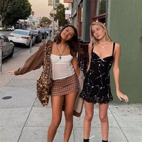 Cute Sweet Flower Mesh Embroidery V-neck Sling A-line Mini Dress Summer Aesthetic Casual E-Girl Kawaii Korean Japanese Harajuku - Thumbnail 5