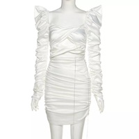 Cute Diamond Ruched Bandage Lace Up Hollow Out Long Sleeve Bodycon Dress Summer Party Club Aesthetic E-Girl Kawaii Korean Japanese Harajuku - Thumbnail 6