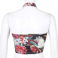 Cute Sexy Dragon Flower Print Halter Sleeveless Backless Crop Tank Top Summer Aesthetic Casual E-Girl Kawaii Korean Japanese Harajuku - Thumbnail 6