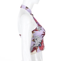Cute Sexy Dragon Flower Print Halter Sleeveless Backless Crop Tank Top Summer Aesthetic Casual E-Girl Kawaii Korean Japanese Harajuku - Thumbnail 8