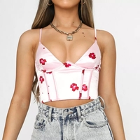 Cute Satin Flower Corset Crop Top Strapless Sleeveless Tube Top Bustier Summer Aesthetic Casual E-Girl Kawaii Korean Japanese Harajuku - Thumbnail 1