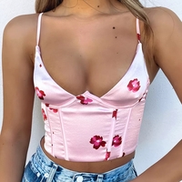 Cute Satin Flower Corset Crop Top Strapless Sleeveless Tube Top Bustier Summer Aesthetic Casual E-Girl Kawaii Korean Japanese Harajuku - Thumbnail 2