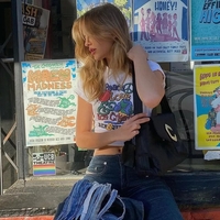 Cute Vintage White Peace Hippy Graphic Short Sleeve T-shirt Crop Top Summer Aesthetic Casual E-Girl Kawaii Korean Japanese Harajuku - Thumbnail 1