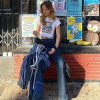 Cute Vintage White Peace Hippy Graphic Short Sleeve T-shirt Crop Top Summer Aesthetic Casual E-Girl Kawaii Korean Japanese Harajuku - Thumbnail 2