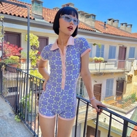 Cute Vintage Floral Print Bodysuit Jumpsuit Bodycon One Piece 2000s Summer Aesthetic Casual E-Girl Kawaii Korean Japanese Harajuku - Thumbnail 5