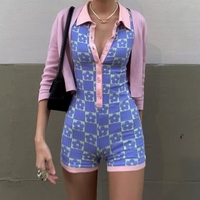 Cute Vintage Floral Print Bodysuit Jumpsuit Bodycon One Piece 2000s Summer Aesthetic Casual E-Girl Kawaii Korean Japanese Harajuku - Thumbnail 6