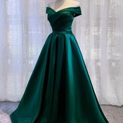 Beautiful a-line floor length green satin long party dress, prom dress - Thumbnail 3