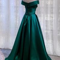 Beautiful A-line Floor Length Green Satin Long Party Dress, Prom Dress - Thumbnail 2
