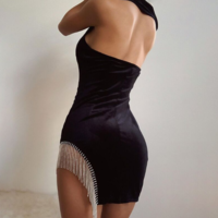 Tight Solid Color Sexy Backless Slim Bag Hip Dress - Thumbnail 1