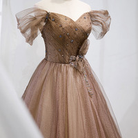 Stylish tulle beads long prom dress A line evening gown - Thumbnail 2