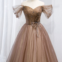 Stylish tulle beads long prom dress A line evening gown - Thumbnail 3