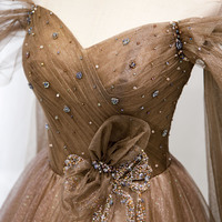 Stylish tulle beads long prom dress A line evening gown - Thumbnail 5