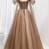 Stylish tulle beads long prom dress A line evening gown - Thumbnail 6