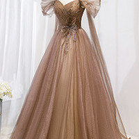 Stylish tulle beads long prom dress A line evening gown - Thumbnail 7